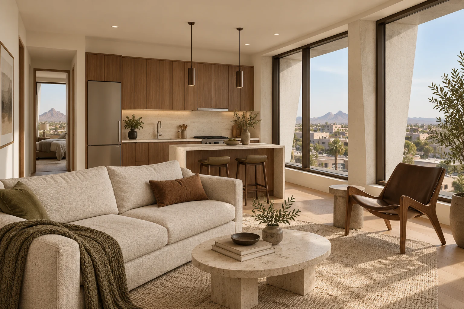 Manzana living room and kitchen interior rendering